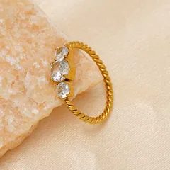 Round Women’s Metal Ring For Everyday Wear Featuring Electroplated 18K Real Gold Plated Finish With Zircon Inlay 3