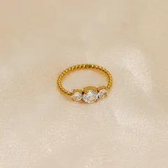 Round Women’s Metal Ring For Everyday Wear Featuring Electroplated 18K Real Gold Plated Finish With Zircon Inlay 4