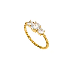 Round Women’s Metal Ring For Everyday Wear Featuring Electroplated 18K Real Gold Plated Finish With Zircon Inlay 5