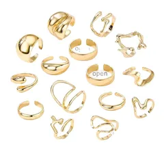 For Women Simple Style Irregular Open Rings In Gold Metal 2