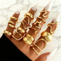 For Women Simple Style Irregular Open Rings In Gold Metal 4