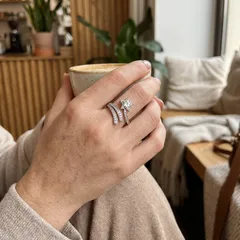 Women’s Star Open Ring With Bezel Setting, White K Plated Copper Alloy Featuring Zircon Inlay And Water Plating