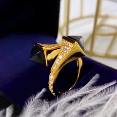 For Women Tower Open Ring In Brass With 24K Real Gold Plated Coating 0.03µm-0.05µm Featuring Artificial Gemstones 5