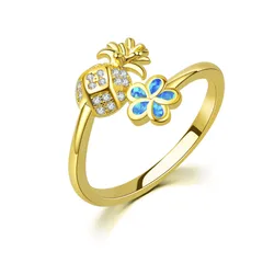 Women’s Tropical Pineapple Ring In Copper With October Birthstone Opal Inlay, Available In Blue