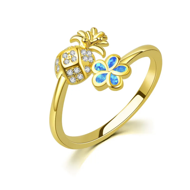 Women’s Tropical Pineapple Ring In Copper With October Birthstone Opal Inlay, Available In Blue 5