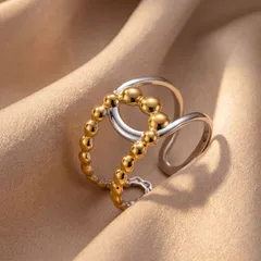 Women’s U Shape Rings In Multicolor Titanium Steel With Waterproof Non Tarnish Electroplated Gold Plating