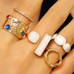For Women Vintage Style Gold Alloy Open Rings Set Featuring Asymmetrical Craftsmanship 3