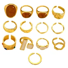 For Women Vintage Style Gold Alloy Open Rings Set Featuring Asymmetrical Craftsmanship 5