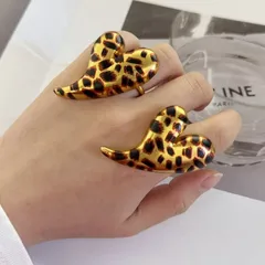 Heart Shape Open Ring For Women In Leopard Print Alloy