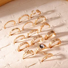 Yin Yang Ring Set For Women In Retro Style, Gold Electroplated Alloy, 1 Set 3