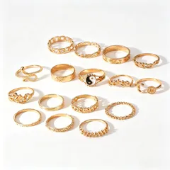 Yin Yang Ring Set For Women In Retro Style, Gold Electroplated Alloy, 1 Set 4
