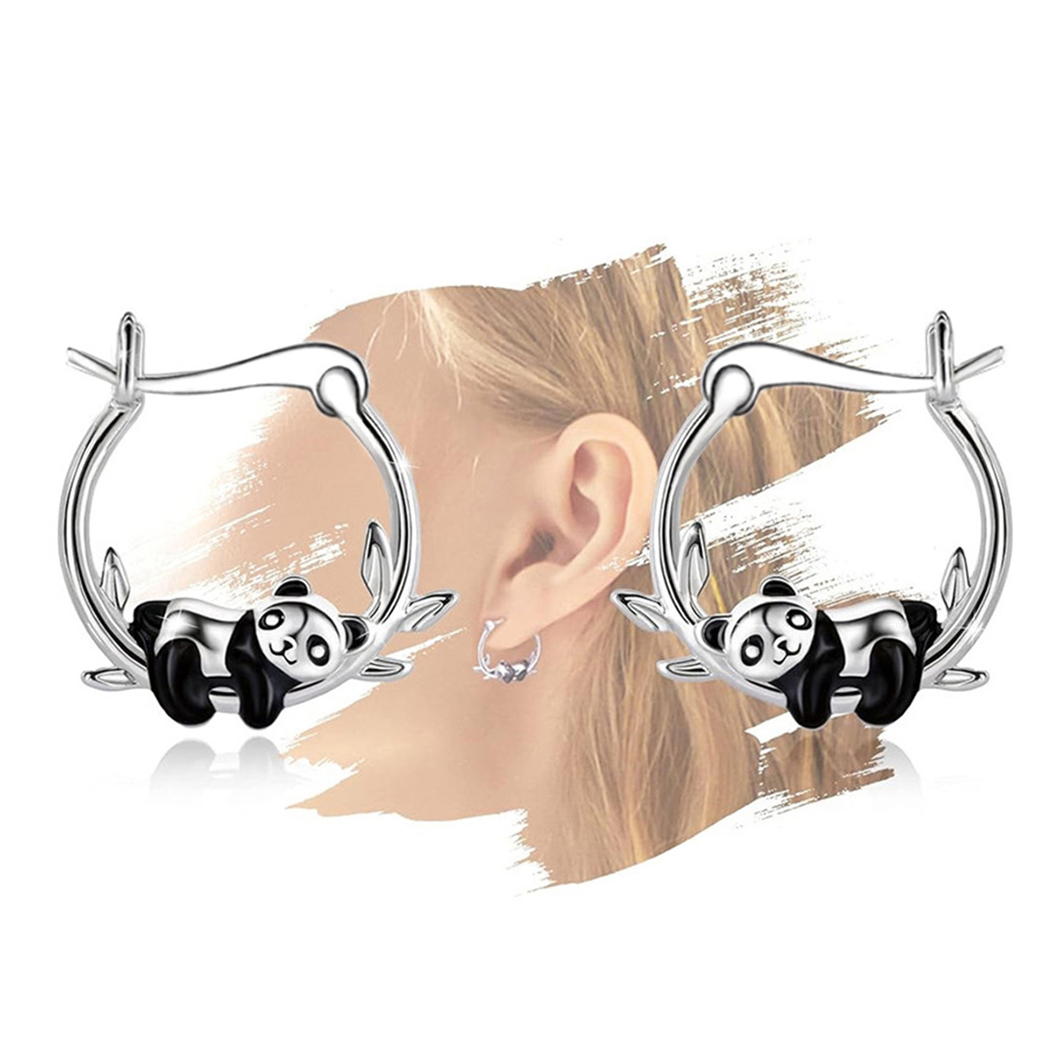 Panda Enamel Stud Earrings For Women In Copper With White K Water Plating And 0.03µm Thickness