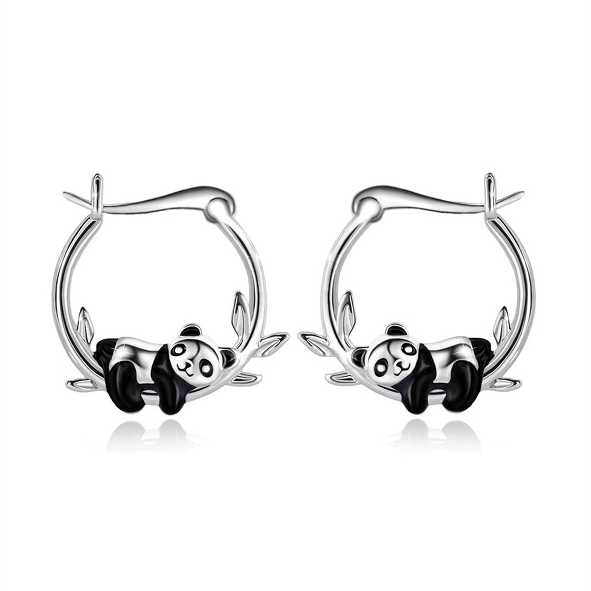 Panda Enamel Stud Earrings For Women In Copper With White K Water Plating And 0.03µm Thickness 2