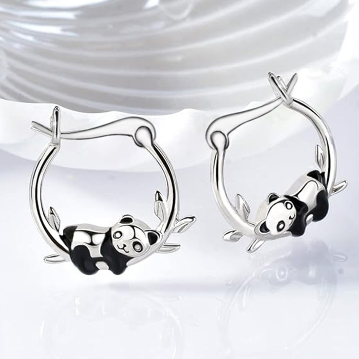 Panda Enamel Stud Earrings For Women In Copper With White K Water Plating And 0.03µm Thickness 3