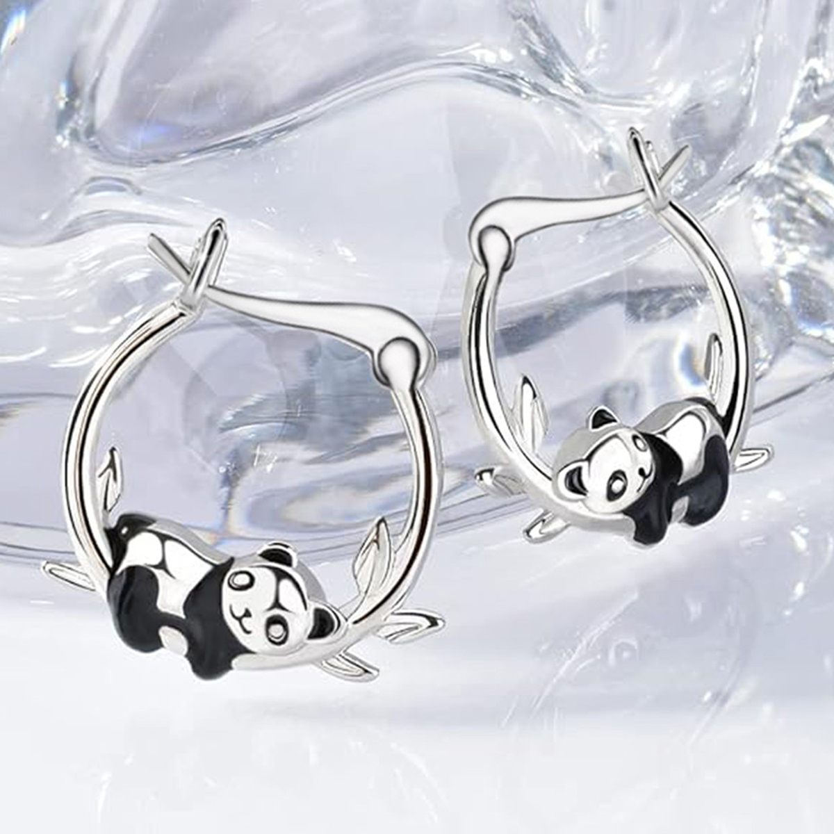 Panda Enamel Stud Earrings For Women In Copper With White K Water Plating And 0.03µm Thickness 4