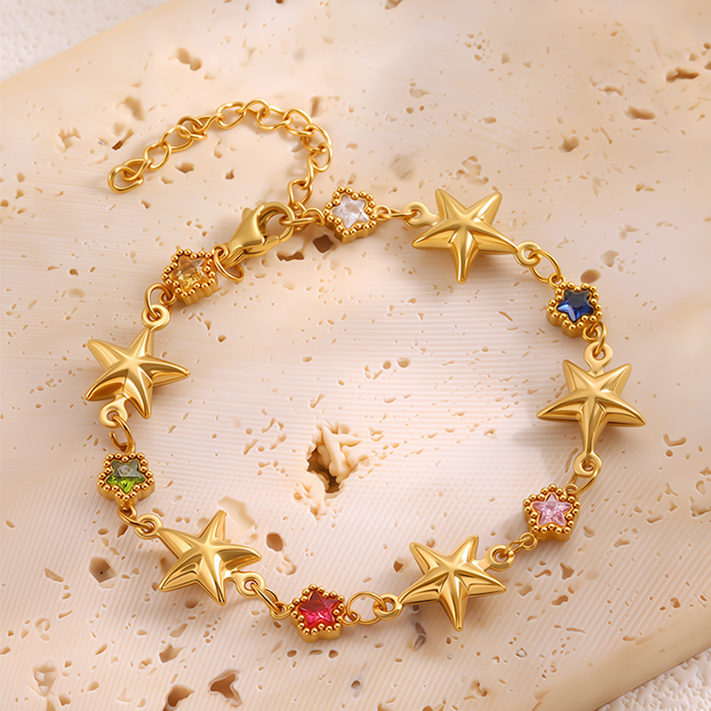Pentagram Bracelet For Women In 304 Stainless Steel With 18K Real Gold Electroplated Finish And Zircon Inlay 3