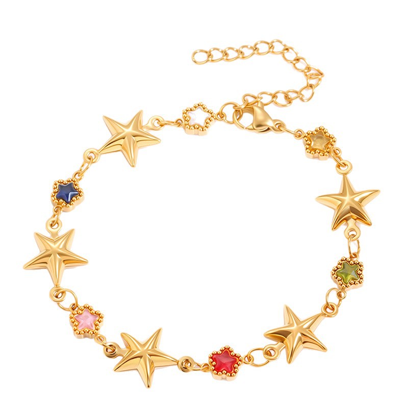 Pentagram Bracelet For Women In 304 Stainless Steel With 18K Real Gold Electroplated Finish And Zircon Inlay 5