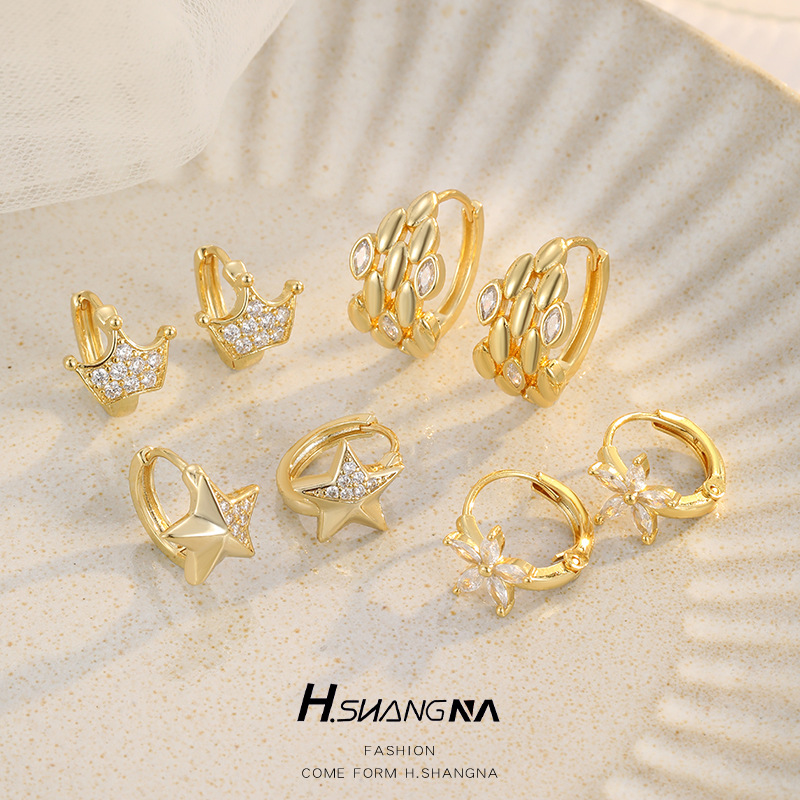 Pentagram Earrings For Women With Copper Ear Pins, Electroplated And 14K Real Gold Plated Featuring Zircon Inlay 2
