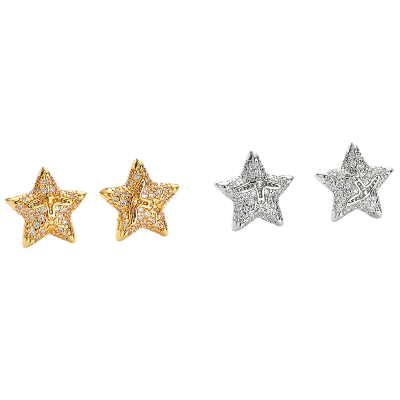 Pentagram Stud Earrings For Women With Copper Posts And Zircon Inlay, Electroplated Gold Plating Process 5