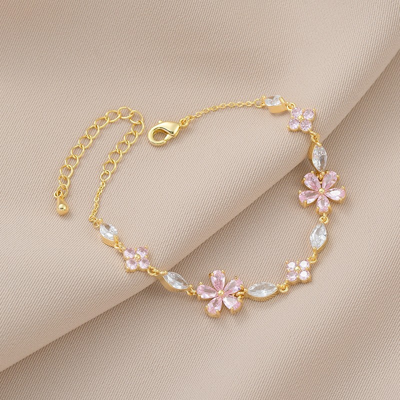 Petal Zircon Inlay Bracelet For Women In Silver, Elegant Jewelry For Business Occasions