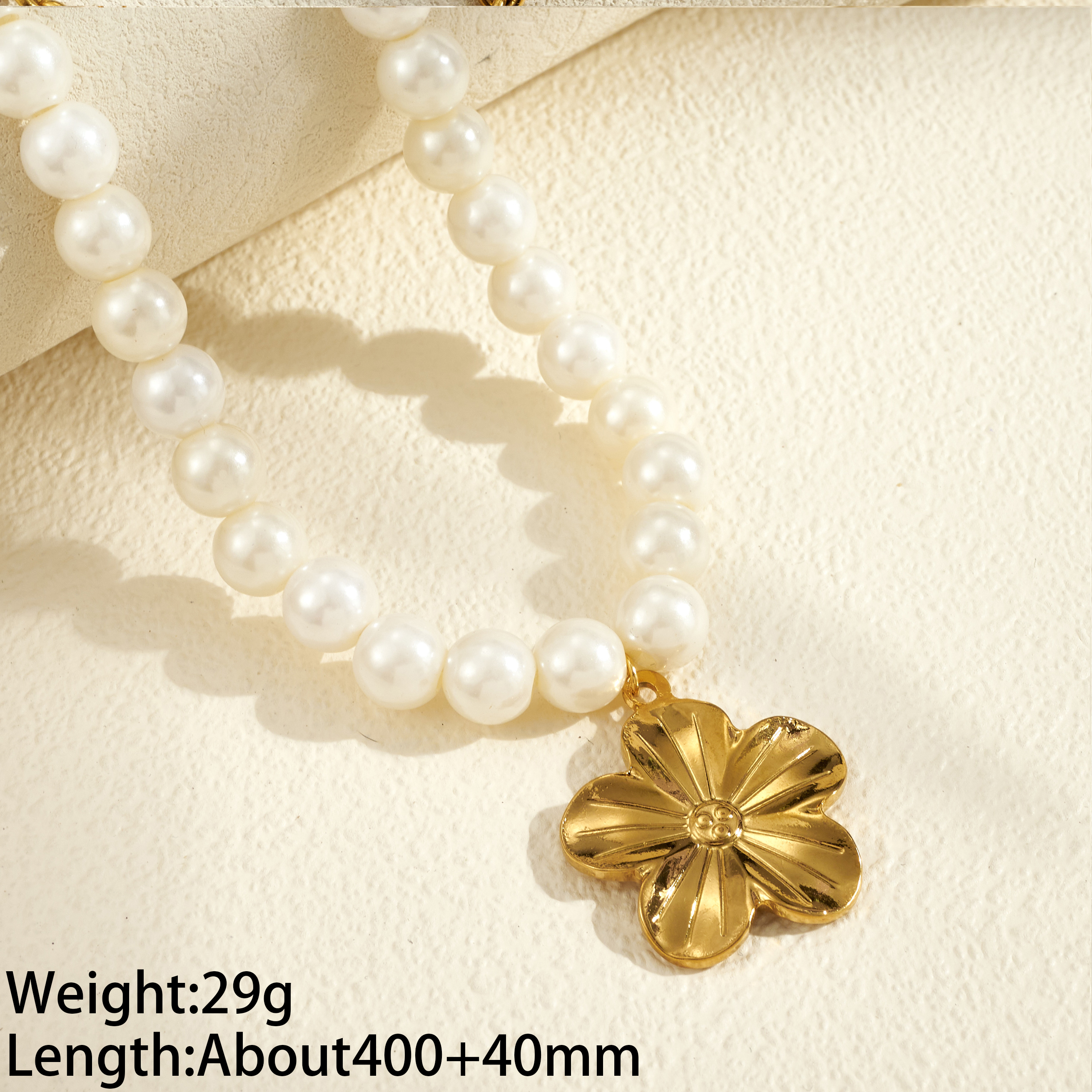 Polished Heart Shape Necklace For Women With 18K Gold Plated Copper And Imitation Pearl Inlay On Beaded Chain Featuring Water Plating 4