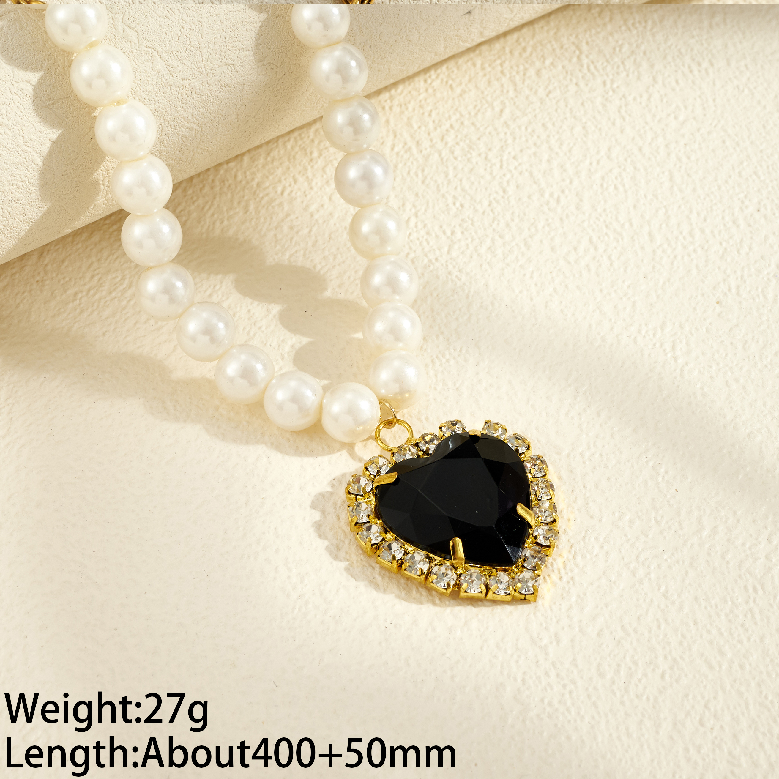 Polished Heart Shape Necklace For Women With 18K Gold Plated Copper And Imitation Pearl Inlay On Beaded Chain Featuring Water Plating 6