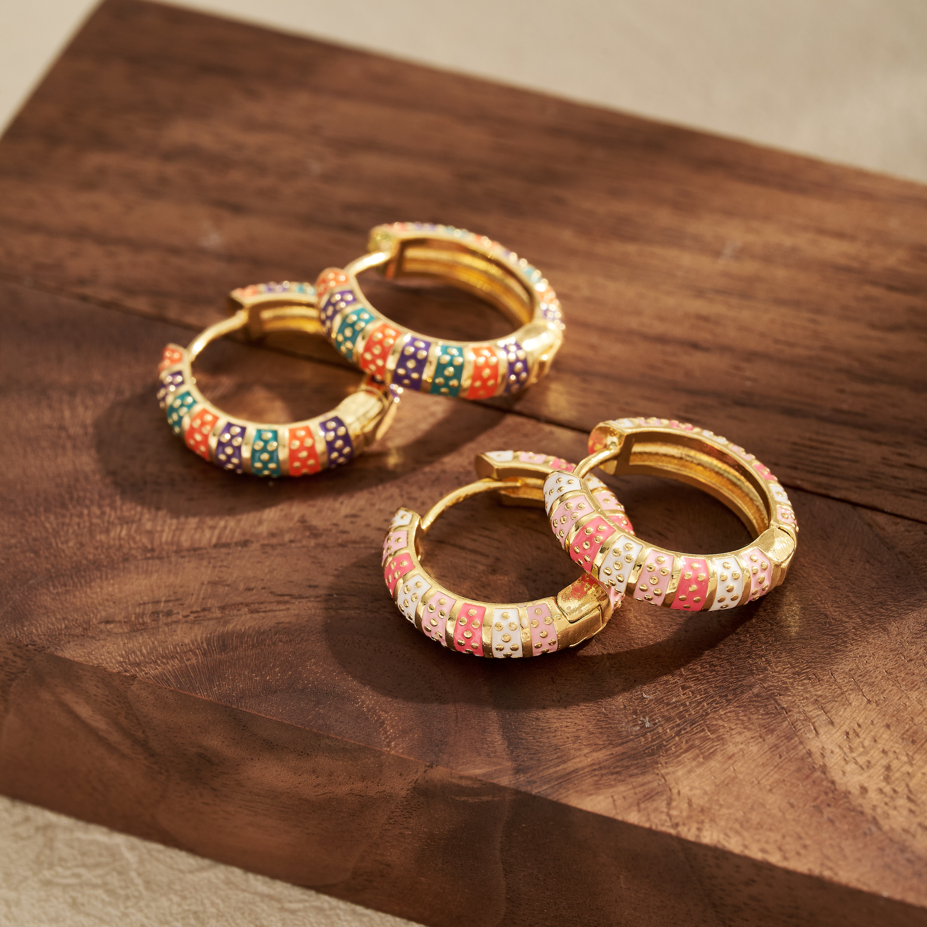 Electroplated Polka Dots Earrings For Women In Copper With 18K Real Gold Plated Water Plating And 0.03µm Coating Thickness
