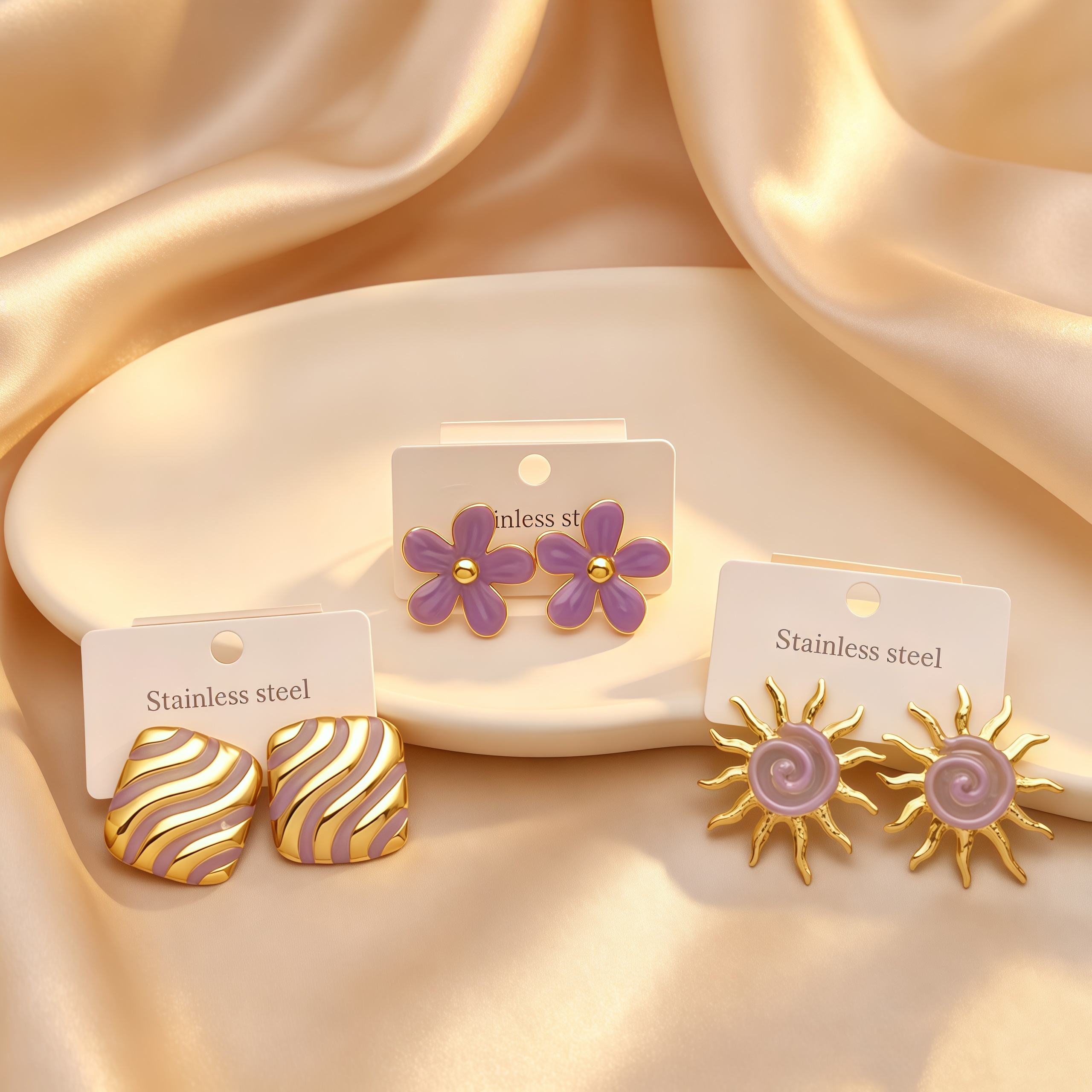 Geometric Stud Earrings For Women, Waterproof Non Tarnish 304 Stainless Steel With 18K Real Gold PVD Coated Plating 0.03ยตm-0.05ยตm