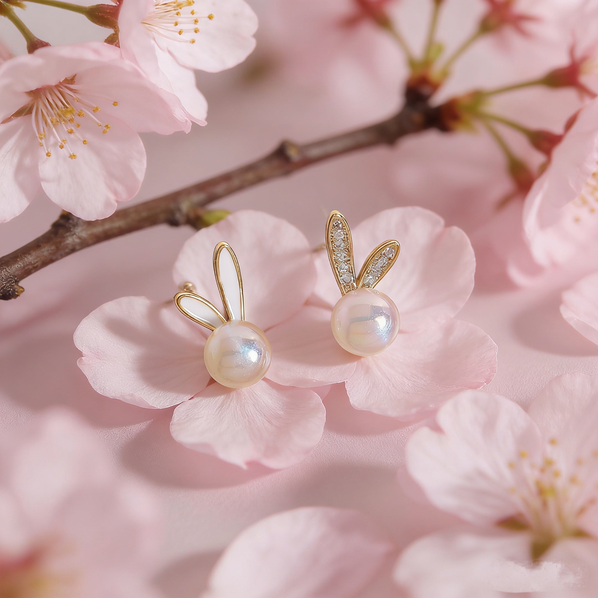 Rabbit Stud Earrings With Bezel Setting In Copper Featuring 14K Real Gold Plating And Zircon Inlay, 0.03µm Water Plating Thickness 5