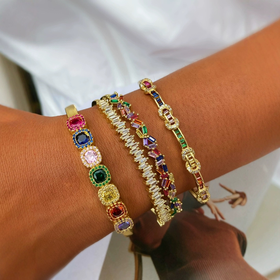 Rainbow Colorful Bracelet Elegant Lady Lightweight Luxury Design Colored Zircon Stone Hand Accessory Fashionable European Style