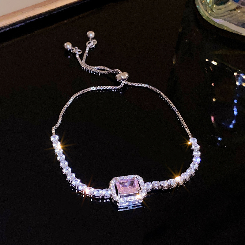 Rectangle Bezel Setting Bracelet For Women With Copper Slider Chain, Electroplated Gold Plating 2