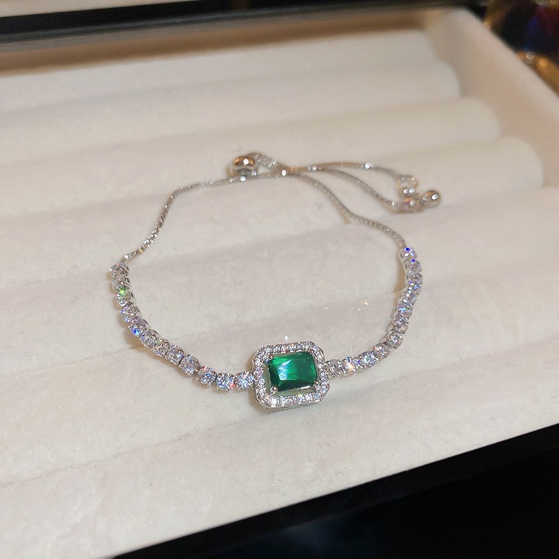 Rectangle Bezel Setting Bracelet For Women With Copper Slider Chain, Electroplated Gold Plating 3