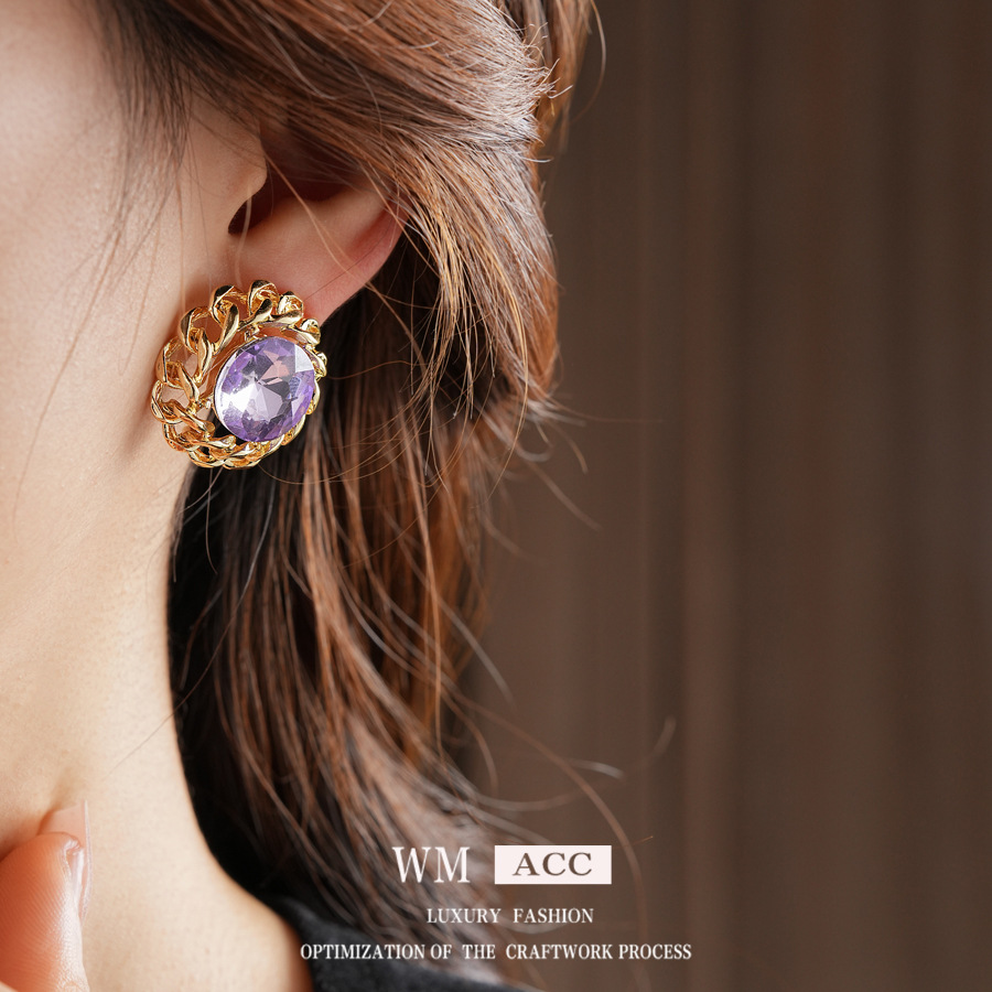 Retro Blue Flower Earrings For Women In Copper With Rhinestone Inlay 3
