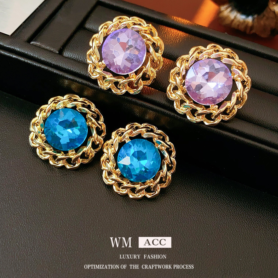 Retro Blue Flower Earrings For Women In Copper With Rhinestone Inlay 4