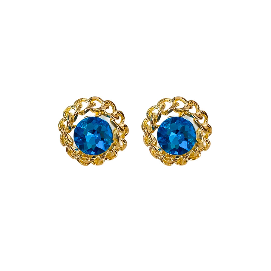 Retro Blue Flower Earrings For Women In Copper With Rhinestone Inlay 5