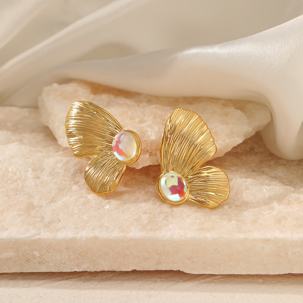 Waterproof Non Tarnish Animal Earrings For Women, PVD Coated 304 Stainless Steel With Artificial Gemstones Inlay