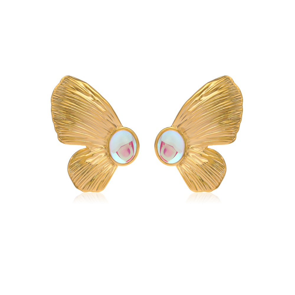 Waterproof Non Tarnish Animal Earrings For Women, PVD Coated 304 Stainless Steel With Artificial Gemstones Inlay 2