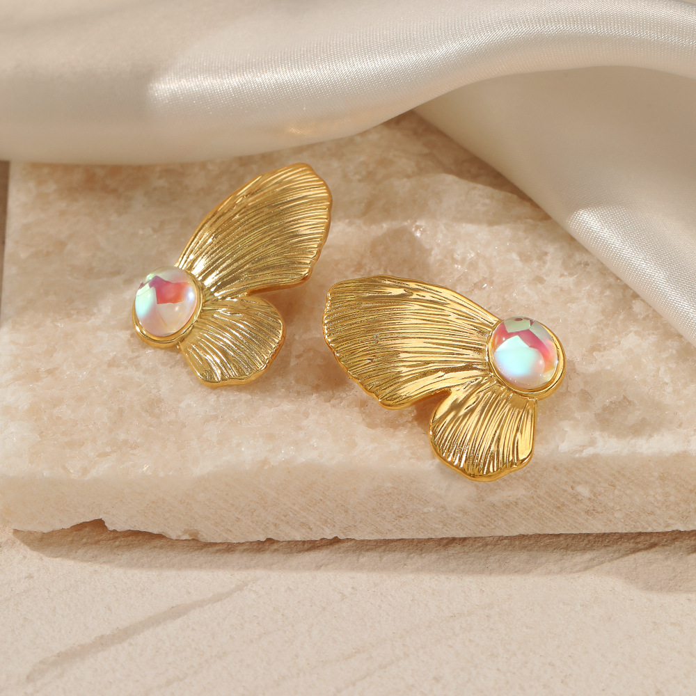 Waterproof Non Tarnish Animal Earrings For Women, PVD Coated 304 Stainless Steel With Artificial Gemstones Inlay 5