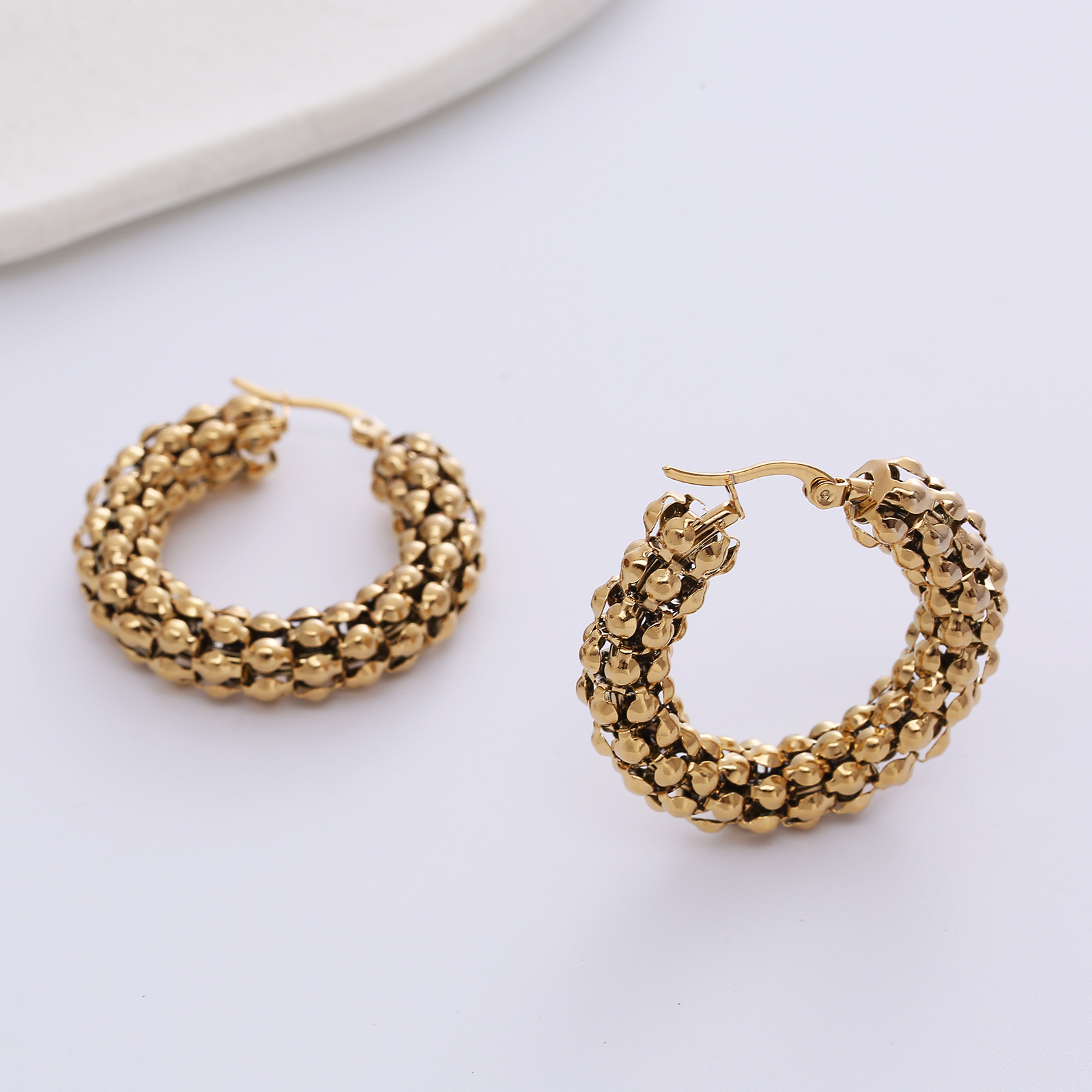 Women’s C Shape Earrings In 304 Stainless Steel Featuring Electroplated Golden Water Plating Process 2