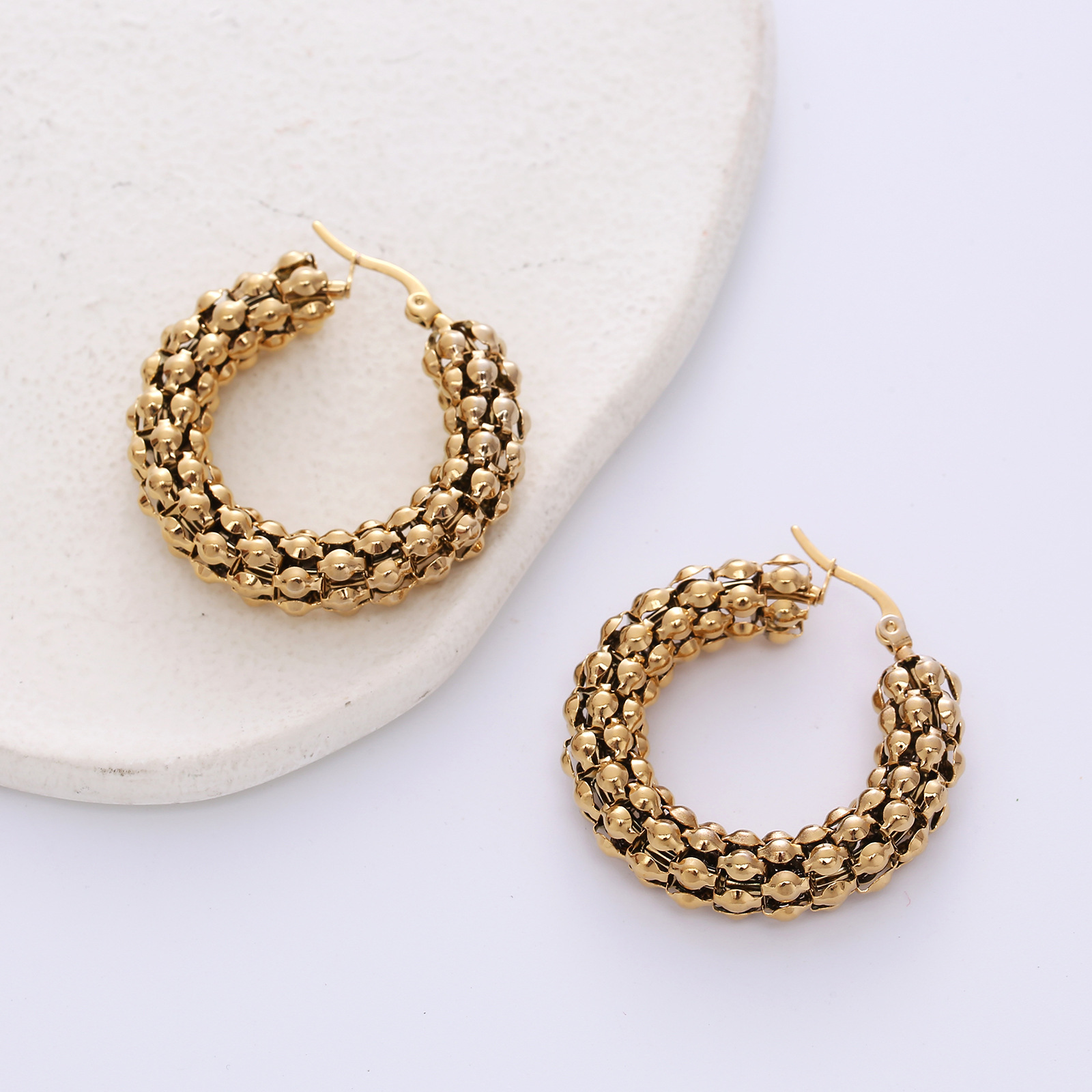 Women’s C Shape Earrings In 304 Stainless Steel Featuring Electroplated Golden Water Plating Process 3