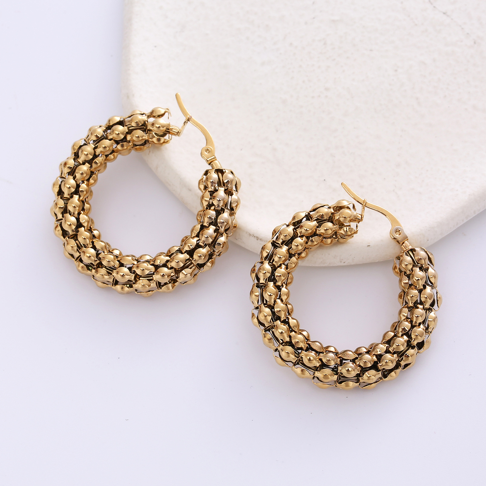 Women’s C Shape Earrings In 304 Stainless Steel Featuring Electroplated Golden Water Plating Process 5