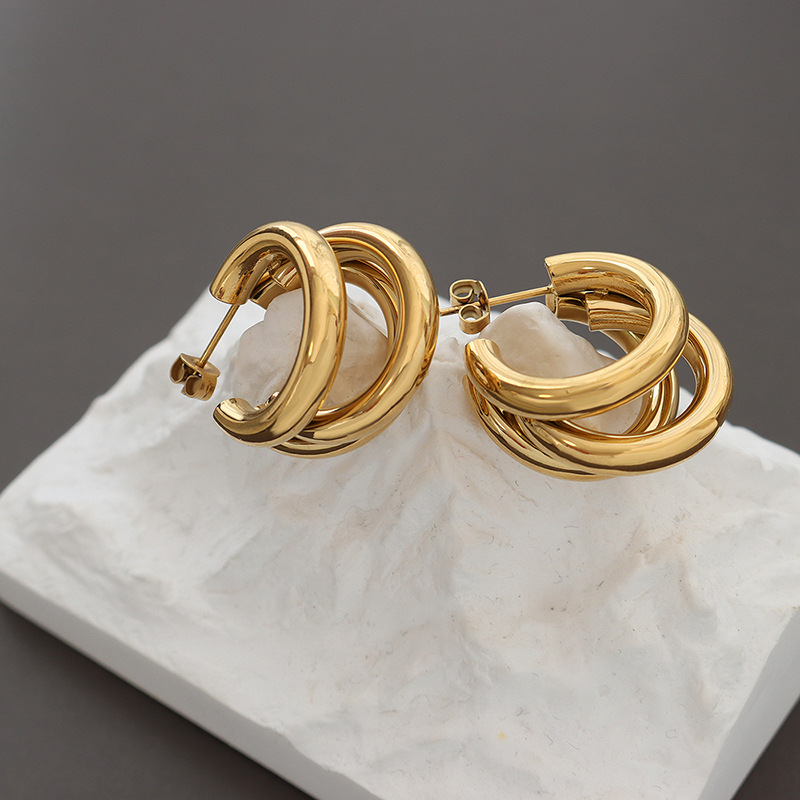 C Shape Earrings For Women, Waterproof Non Tarnish Titanium Steel With Real Gold PVD Coated Plating 2