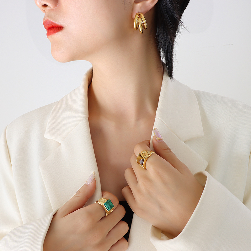 C Shape Earrings For Women, Waterproof Non Tarnish Titanium Steel With Real Gold PVD Coated Plating 3