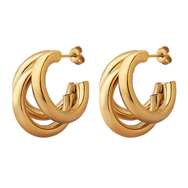 C Shape Earrings For Women, Waterproof Non Tarnish Titanium Steel With Real Gold PVD Coated Plating 4