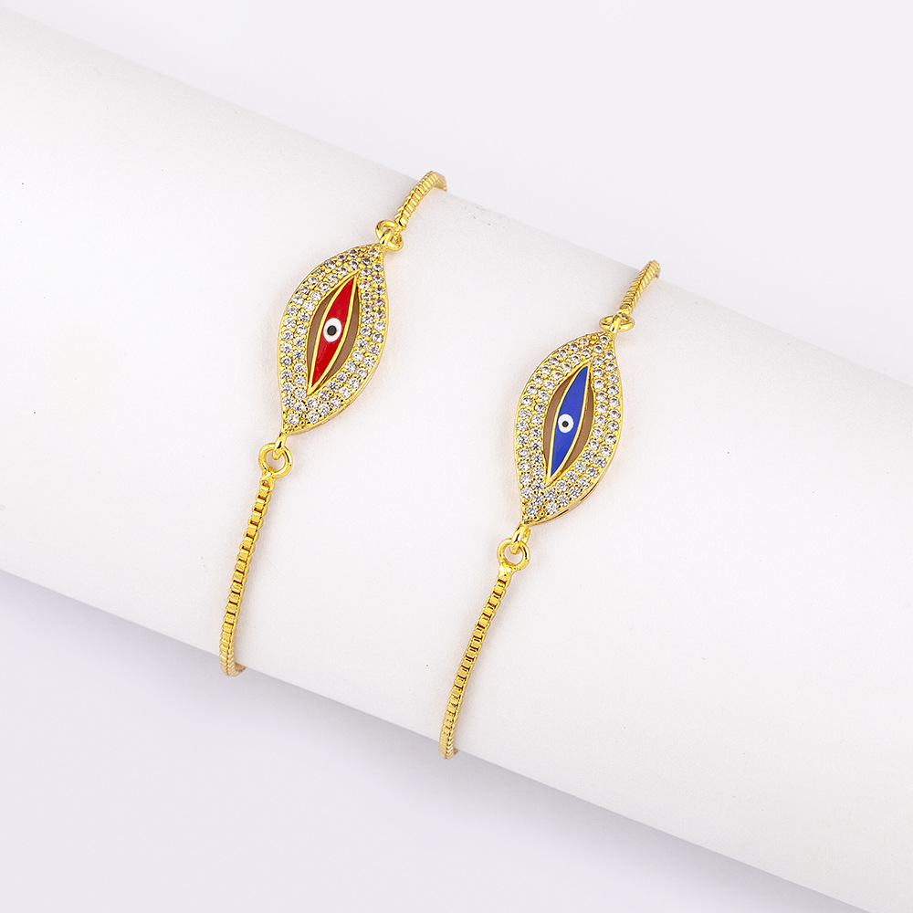 Devil's Eye Retro Copper Bracelet In Red With Electroplated Finish And Zircon Inlay, Stylish Bangle