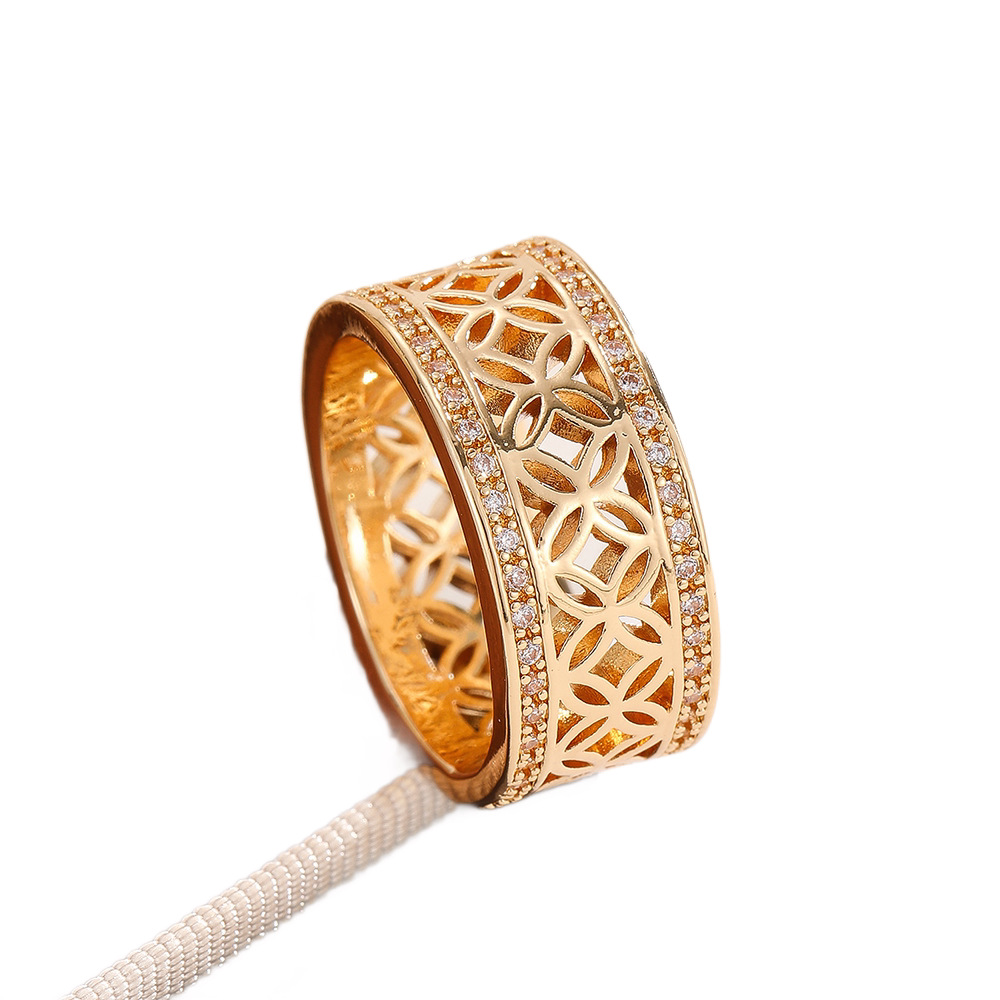 Retro Floral Copper Bangle With Gold Inlay And Rhinestone Accents 5