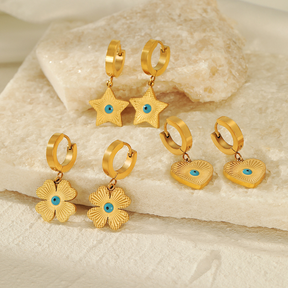 Geometric Drop Earrings For Women, 1 Pair Stainless Steel Featuring Electroplated Design