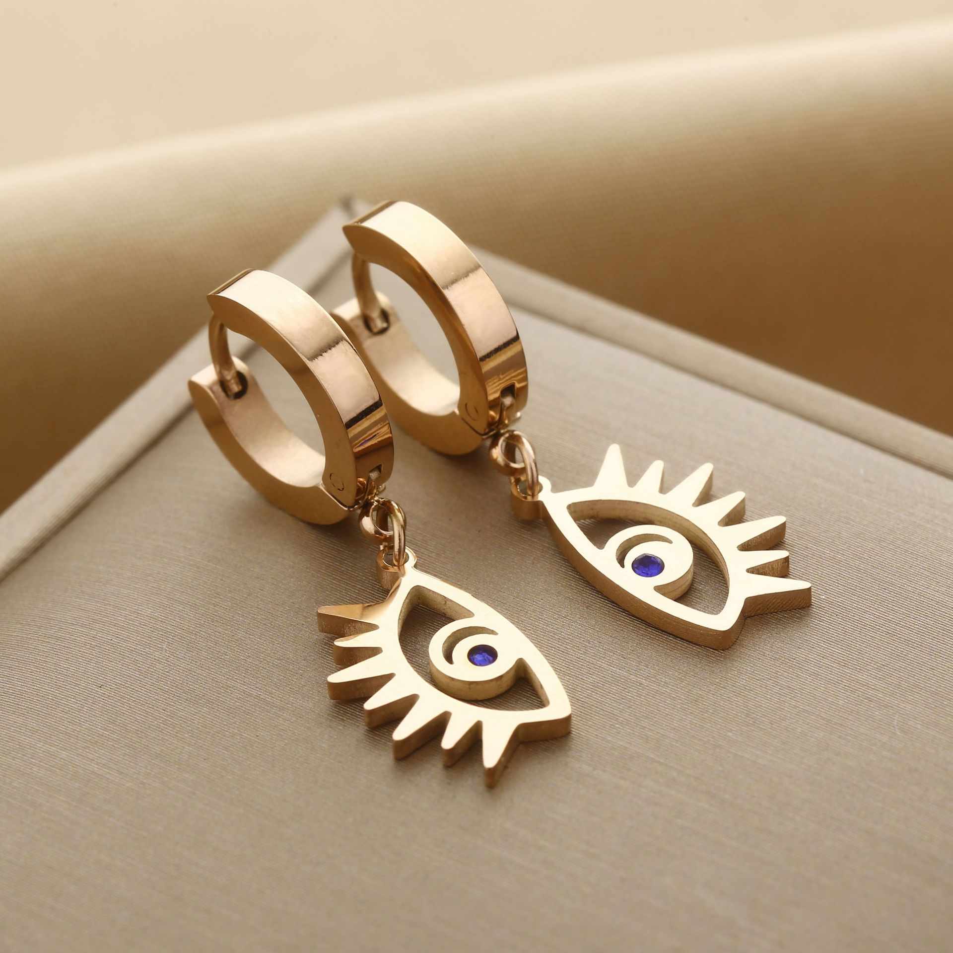 Geometric Drop Earrings For Women In Titanium Steel With Rhinestones, Electroplated Finish, IG Style 3