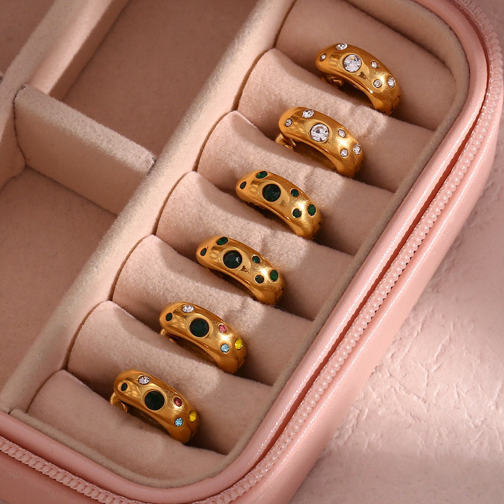 Geometric Earrings For Women With 18K Gold Plated 304 Stainless Steel Featuring Zircon Inlay And PVD Vacuum Plating 2