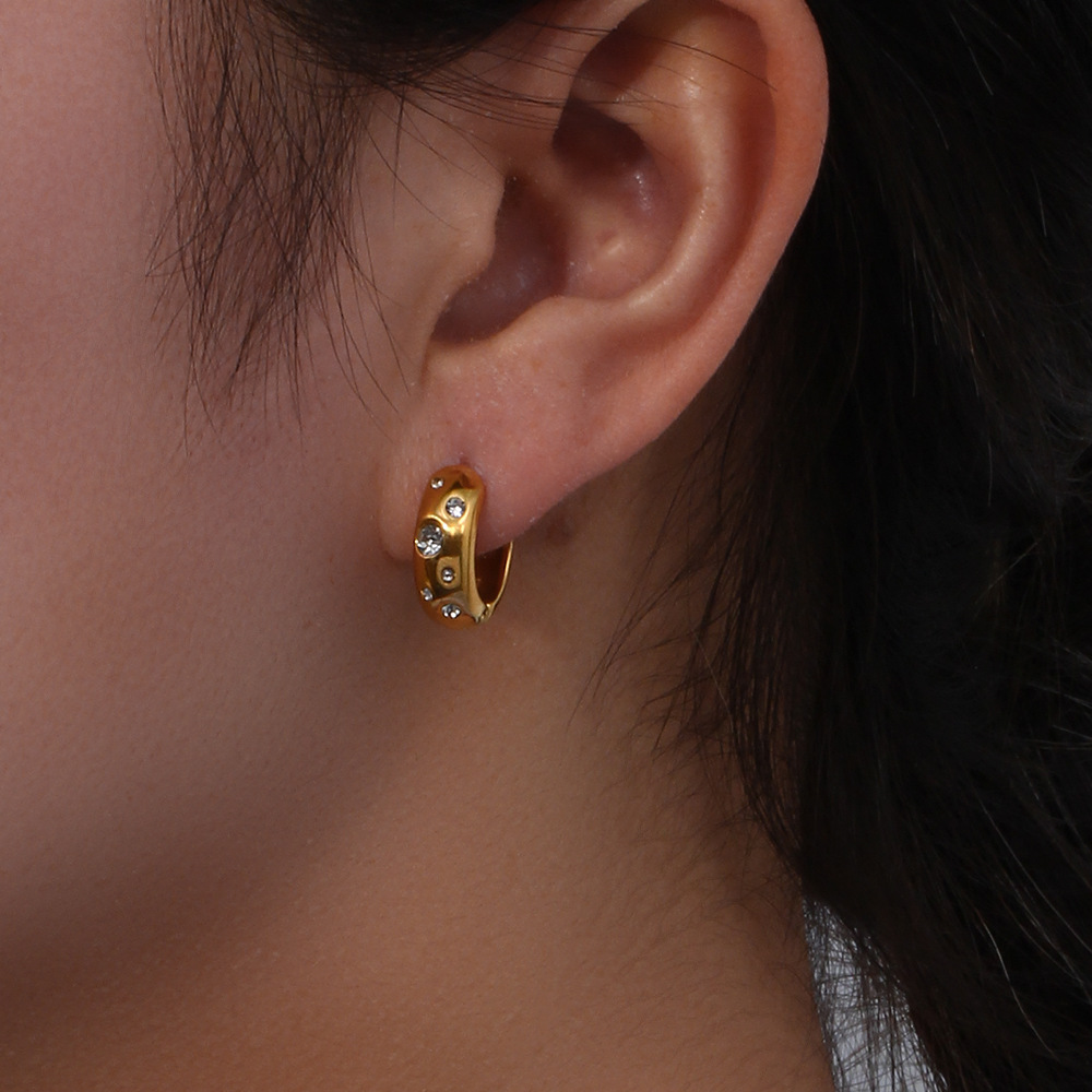 Geometric Earrings For Women With 18K Gold Plated 304 Stainless Steel Featuring Zircon Inlay And PVD Vacuum Plating 3